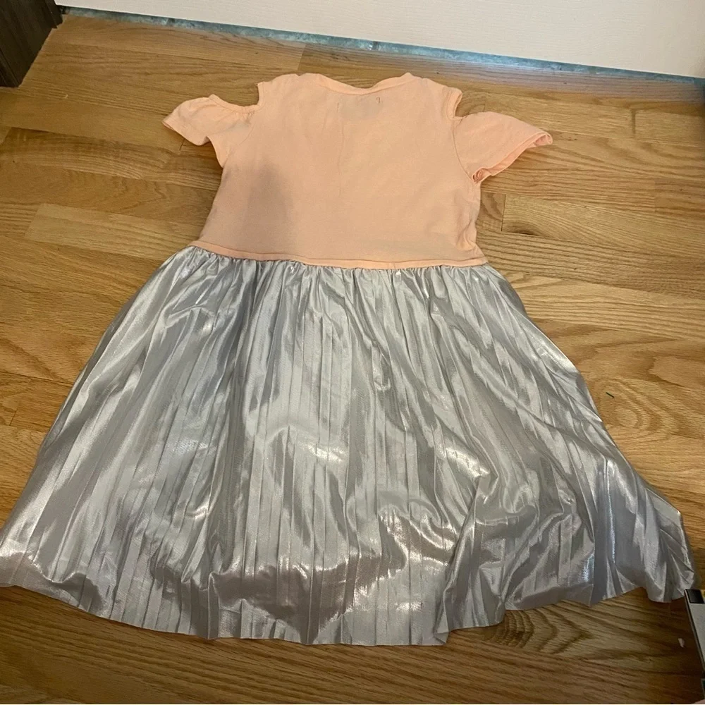 Betsey Johnson Unicorn Dress Sz 10 Cold Shoulder Peach Silver Pleated Kids Girls